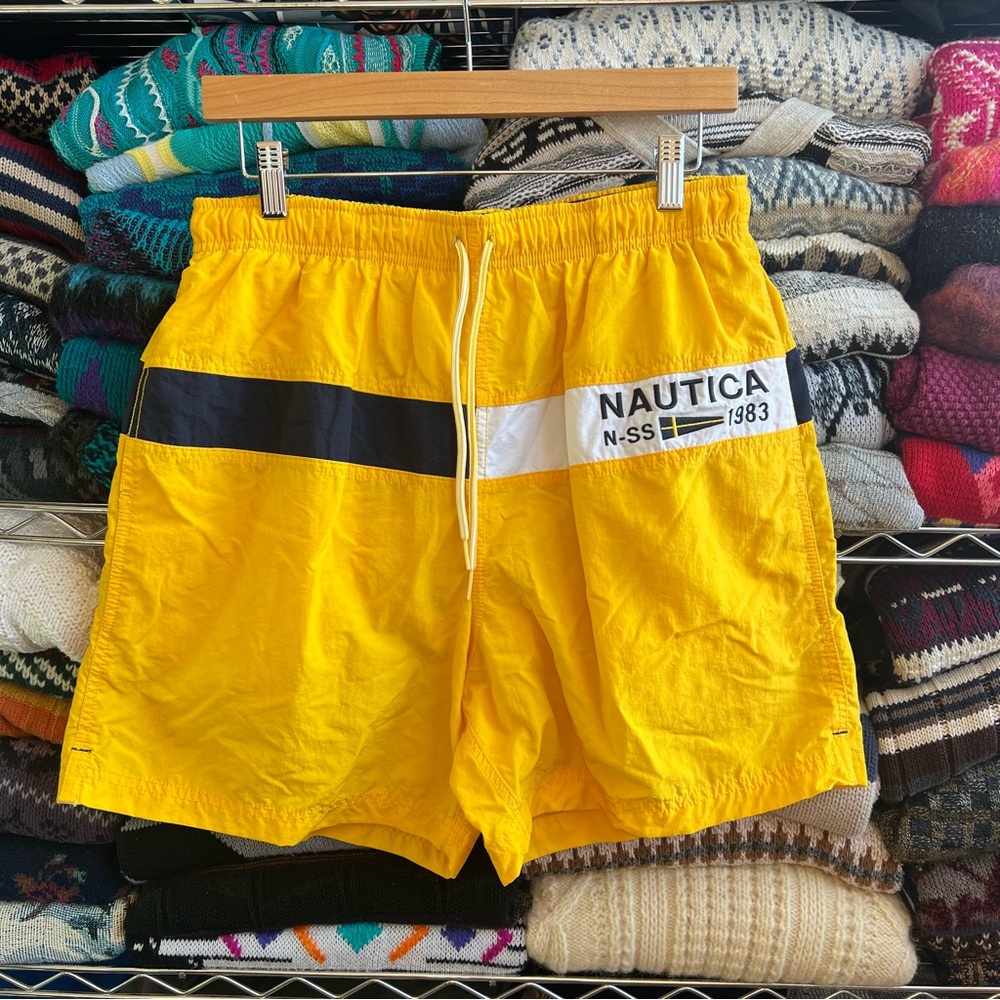 Nautica Yellow And Navy Nylon Shorts